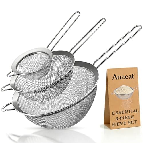 Image of Anaeat Fine Mesh Strainers - Stainless Steel Colander Sieve Sifters, with Durable Mesh and Sturdy Handle, Excellent for Sifting Dry Ingredients, Flour, Pastas, Rice, Tea (8cm+14cm+20cm)