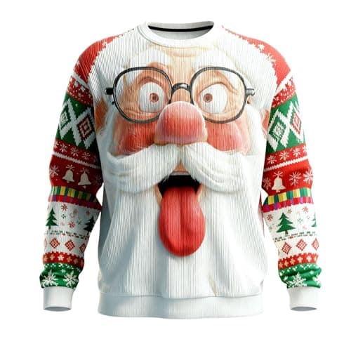 Image of BmDSGC Christmas Jumpers for Men Funny Christmas T-Shirts Unisex Ugly 3D Printed Sweatshirts Xmas Personalized Casual Long Sleeve Pullover Tops Loose Fit Fashion Gym Work Sports Hoody (Z16 White,5XL)