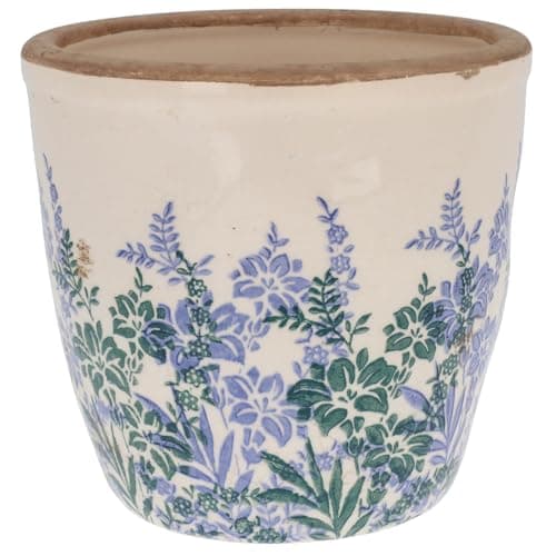 Image of Shudehill Giftware Indian Garden Pretty Floral Blue and White Design Planter Pot - Small or Large (Large)