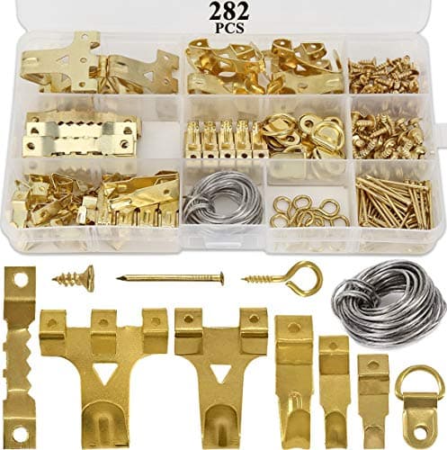 Image of HAUSPROFI 282pcs Picture Hooks for Hard Walls, Picture Hanging Kit for Picture Frame Fixing, Assorted Picture Hanger Set with 62 Steel Hooks, 30 Sawtooth Hangers, D-Ring, Steel Wire, Nails, Screws