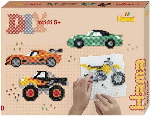 Image of Hama Gift Box - Vehicles | Approx. 4.000 Beads, 2 Large Square pegboards, Fuse Beads Mosaic Decoration, Arts and Crafts for Boys and Girls Ages 5 and Up, Official Hama Bead Set