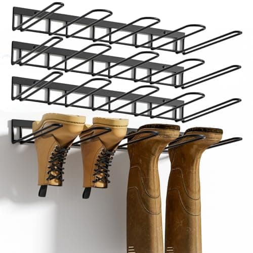 Image of zacurter Wall Mount Boot Rack Welly Rack - Metal Boot Storage for 8 Pair Rain, Snow & Work Boots - 4 Pack Heavy Duty Hanging Boot Stand for Indoor Entryway or Outdoor Shoe Storage Organization
