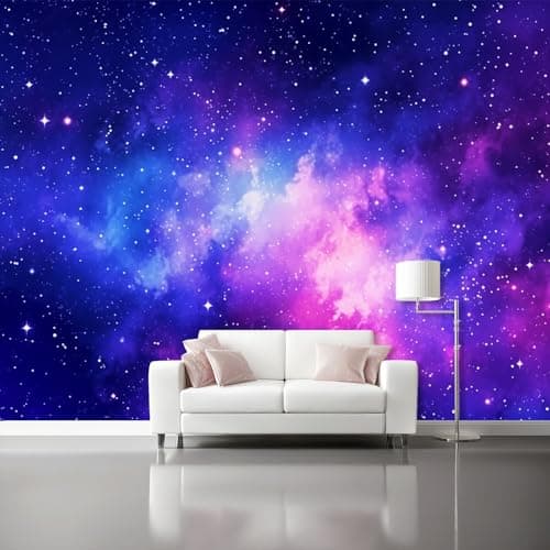 Image of 3D Wall Mural for Living Room, Large Space Nebula Watercolor Galaxy Photo Wallpaper, Blue-Purple Non-Woven TV Backdrop Mural for Bedroom Office, DIY Home Decor, 350 x 256 cm