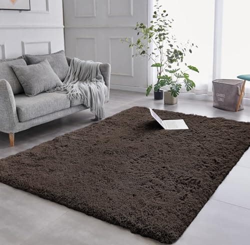 Image of AMEHA Brown Shaggy Rug 200x290 cm Fluffy Soft Non Slip Extra Large Living Room Carpet Non-Shedding