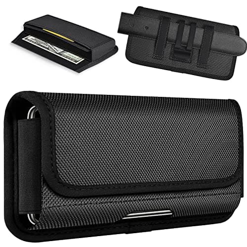 Image of ykooe Horizontal Nylon Phone Holster for iPhone 15, Belt Clip Pouch for iPhone 11/XS/SE/12/13/14/15 Pro, Samsung Moto Smartphone, (L)