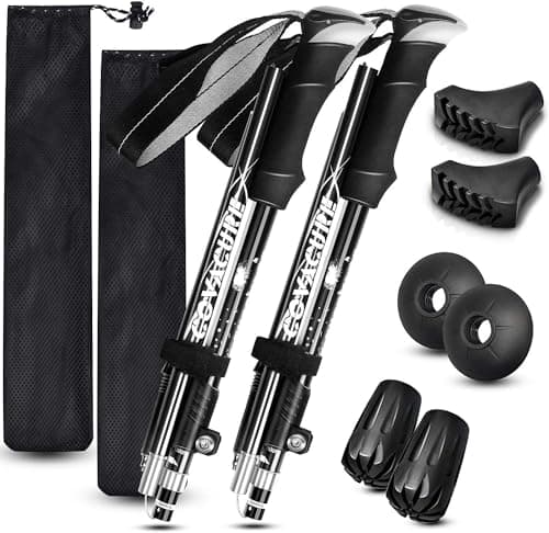 Image of COVACURE Walking Poles - 2 Pack Lightweight Collapsible Walking Sticks for Hiking, Camping & Backpacking- 7075 Aluminum Foam Grip & Padded Strap (Up to 100-120cm)