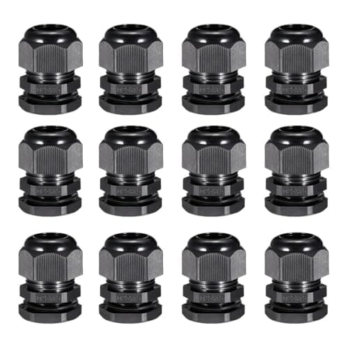Image of TA-VIGOR 12Pcs M25 x 1.5 Cable Gland, IP68 Waterproof Adjustable Plastic Nylon Wire Connectors Gland Joints for 12mm-15mm Cables, Locknut Stuffing Glands with Locknut and Washer – Black