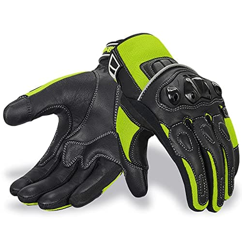 Image of Oro Biker Motorbike Motorcycle Gloves, Premium Leather and Summer Mesh Hard Knuckle Touch Screen Motorbike Gloves Racing ATV Riding Gloves for Men (X-Large, Black/Fluorescent Green)