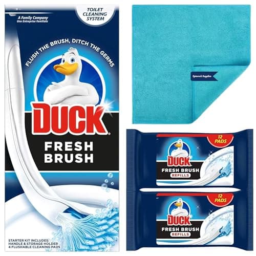 Image of Duck Fresh Brush Toilet Cleaner Starter Kit with Holder and 24 Flushable Cleaning Refill Pads
