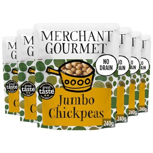 Image of Merchant Gourmet Jumbo Chickpeas with Italian Extra Virgin Olive Oil - High in Protein & Fibre, Drain-Free, Premium Ingredients, No Preservatives (6x 240g)