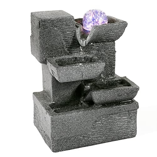 Image of Dyna-Living Indoor Water Fountain,Environmental Resin Meditation Fountain,Tabletop Fountain,Indoor Waterfall Feature with Crystal Ball and Light for Home Office Decor Relaxation 6''X4''X8''