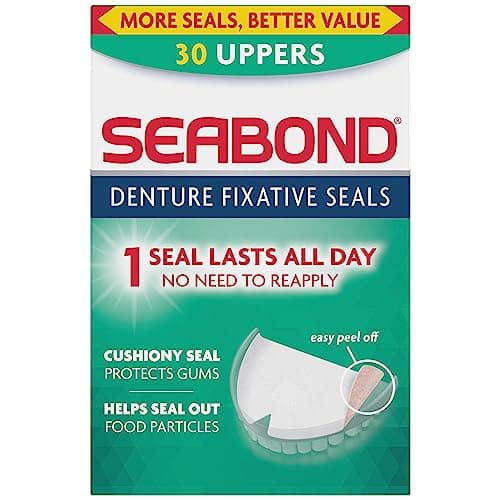 Image of Seabond Denture Fixative Seals, Soft Adhesive Cushion, Last All Day, Protect Gums & Help Seal Out Food Particles, 30 Uppers