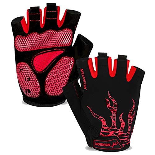 Image of MOREOK Cycling Gloves for Men/Women |5MM Gel Bike Bicycle Gloves|Gel Padding|Silicone Grip|All Day Comfort|Anti-Blister|Outdoor Sports(Red-L