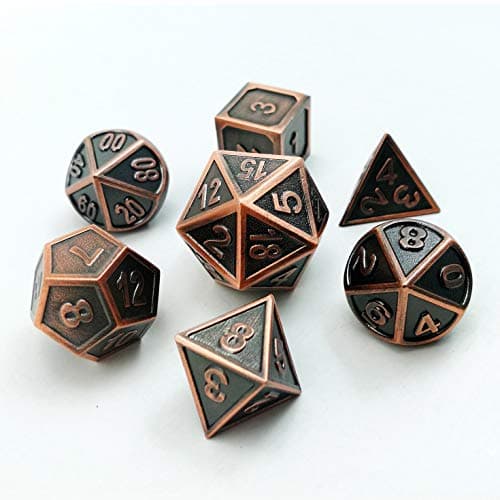 Image of Bescon Copper Solid Metal Polyhedral D&D Dice Set of 7 Copper Metallic RPG Role Playing Game Dice 7pcs Set