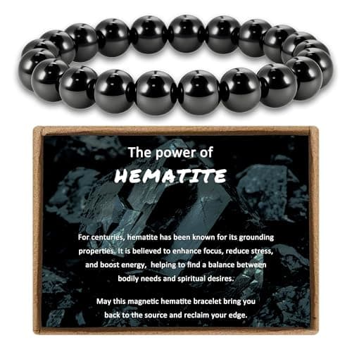 Image of PEALICIOUS Hematite Bracelet for Men, 10MM Magnetic Bracelet with Natural Hematite Beads as Mens Anniversary Jewelry Gifts, Black Magnet Jewelry with Energy Stone for Balance Power Inspirational Gift