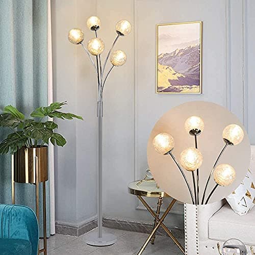 Image of Depuley Globe LED Floor Lamp,Reading Standing Lamp with 5 Head,Tall Pole Tree Accent Lighting with Glass Shade Silver for Living Room,Bedside,Study,Reading(5 * 5W G9 Bulbs not Included)