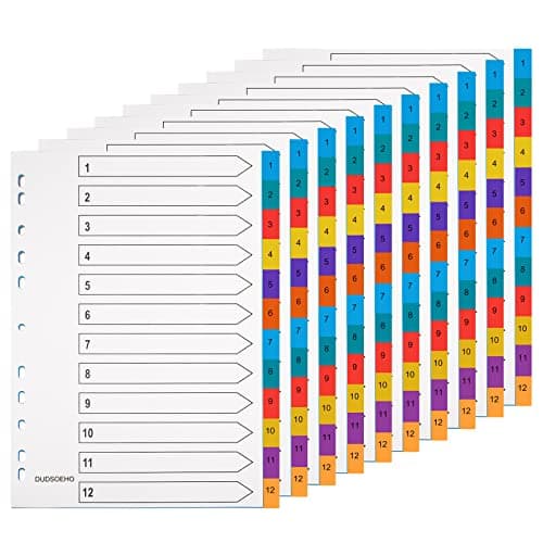Image of A4 Wide Colour Tabs 【10 Pack】 File Dividers Coloured Mylar Multi Colours 1-12 Multipurpose Porous Index Dividers
