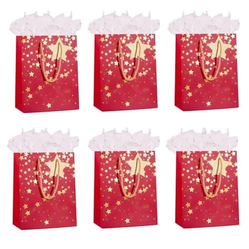 Image of Medium Gift Bags for Present,Paper Bag with Handles Tissue Paper Gift Tags for Men Women Birthday Wedding Party Christmas Father's Day and Any Occation (Red)
