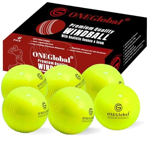 Image of ONEGlobal Premium Windball Soft Cricket Ball | Durable, Embossed Seam, True Bounce & Swing | Wind Ball Cricket Balls for Outdoor & Indoor Practice, Coaching, Garden & Beach Games (6-FLUORO YELLOW)