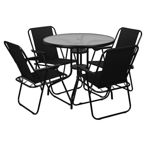 Image of URBNLIVING Garden Table & Folding Deck Chairs Set 4 Seater Outdoor Patio Dining Furniture