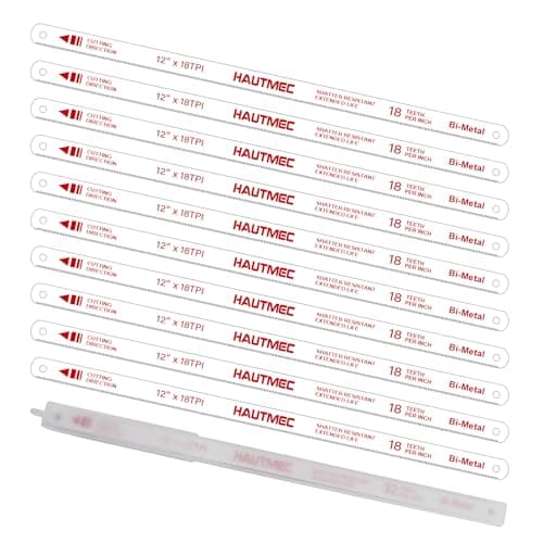 Image of HAUTMEC 300mm Hacksaw Blades 18 TPI – 10 Pack 12" Bi-Metal Replacement Blades with High-Speed Steel Teeth and Spring Steel Body, Professional Grade, Fits Most Hacksaw Frames, HT0016