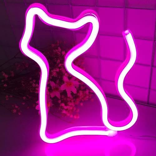 Image of Fespcj Cat Neon Sign, USB or 3-AA Battery Operated, LED Light Table Decoration, Girls Bedroom Wall Decor, Birthday Gifts for Kids, Wedding Party Supplies Business Gifts(Pink)