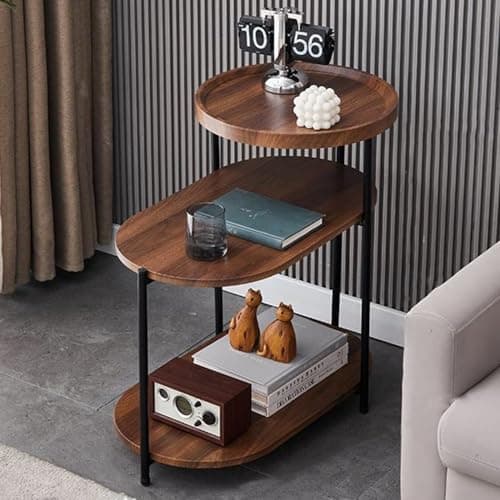 Image of BSTHOK 3-Tier Side Table slim side tabl living room Coffee Table Bedside Table,with Storage Shelf Sofa Versatile Furniture for Books, Coffee, and Bedroom Essentials – Ideal Living Room (Rustic Brown)