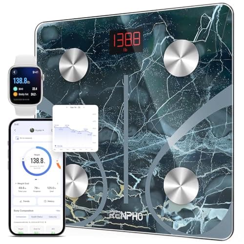 Image of RENPHO Weighing Scales for Body Weight, Smart Body Fat Scale Bluetooth, Digital Bathroom Scales, BMI Body Composition Monitors with Smartphone App, Marble, Elis 1