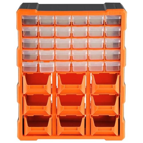 Image of TOTEBOX 39 Multi Drawers Plastic Tool Cabinet Tools Boxes for Garage Workshop, DIY Bits Storage Organiser for Small Parts Hardware and Craft Orange Wall Mount or Freestanding