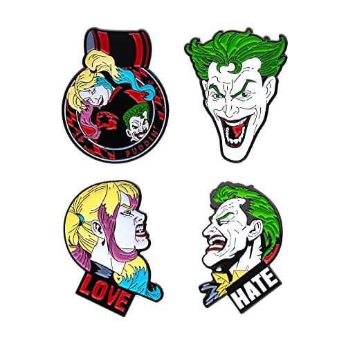 Image of DC Comics Unisex Adult Joker and Harley Quinn Face Enamel Lapel Pin Set (4 piece), Multi Color, One Size, One Size, enamel