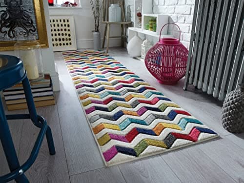 Image of Lord of Rugs Spectra Hand Carved Geometric Rainbow Vibrant Multi Coloured Soft Rug Hallway 66x230 cm (2'5''x7'7'') Runner Coral Multi