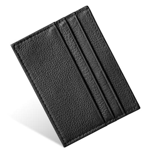 Image of URAQT Credit Card Holder Wallet for Men, RFID Blocking Leather Ultra Slim Credit Card Case Holder, 6 Card Slots and 1 Pockets Credit Card Case Debit Wallet Sleeve for Men and Women - Vivid Black