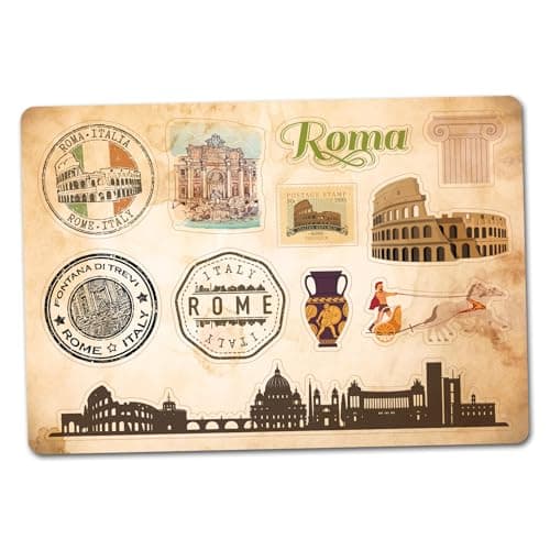 Image of A5 Sticker Sheet Rome Vinyl Stickers - Italy Roma Landmarks Retro Vintage Airport Skyline City Flag Travel Holiday Country Aesthetic #82811