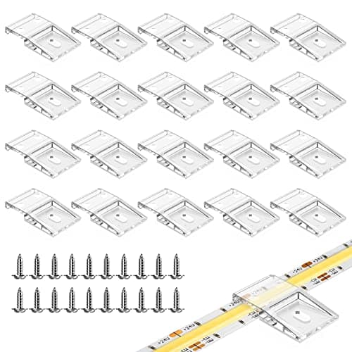 Image of BTF-LIGHTING Clear Strip Light Clips Self Adhesive with Screws Mounting Brackets Holder 20Pcs LED Strong Fixing Clips for 10MM Width Led Strip Lights