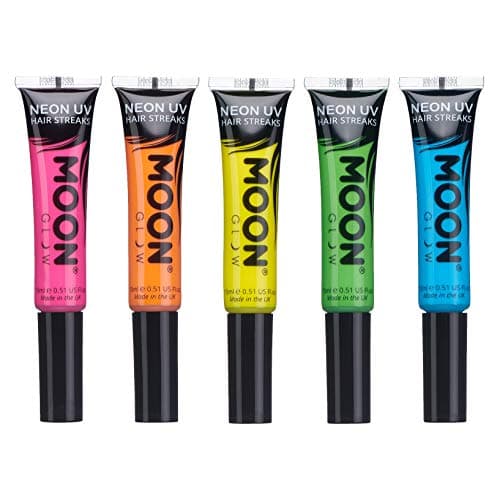 Image of Moon Glow - Neon UV Hair Color Streaks 15ml - Hair Mascara - Temporary wash out hair colour dye - Glows brightly under UV Lighting! (Set of 5)