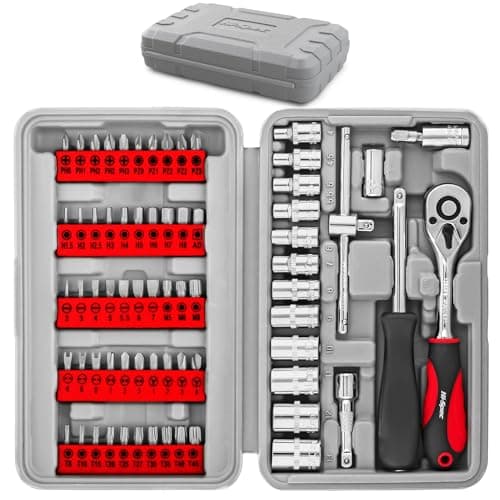 Image of Hi-Spec 69pc Compact DIY Tool Kit Set in a Box Case with Home & Garage Screw Driver Bits, 1/4" Metric Sockets & Wrench Handles