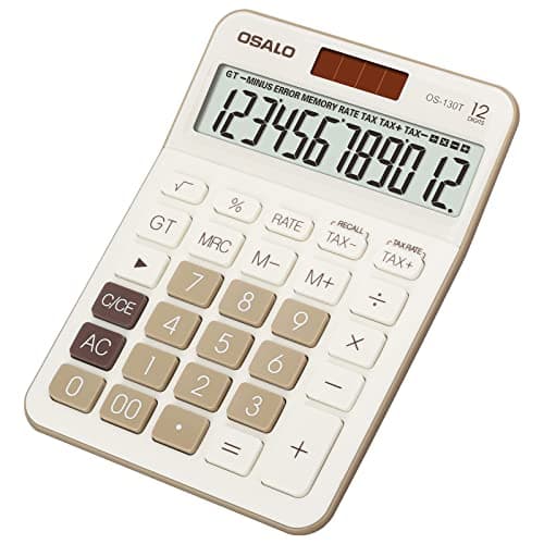 Image of OSALO VAT Tax Function Desktop Calculators Large LCD Display 12-Digit Big Number Accounting Calculator with Battery & Solar Powered Perfect for Office Business (OS-130T)