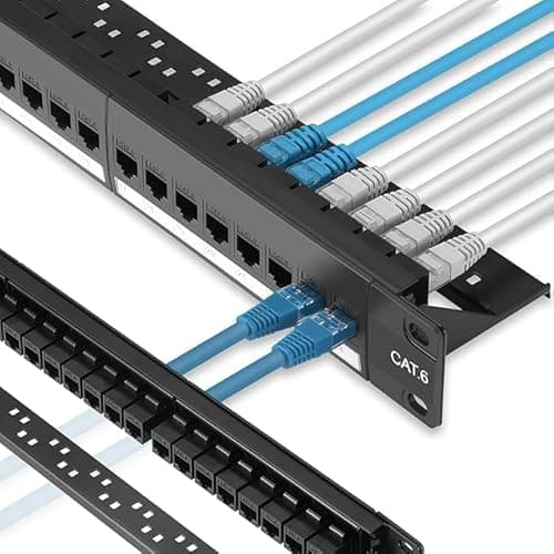 Image of FIBAsource 24 Port Cat6 Pass-Thru Coupler Patch Panel with Inline Keystone 10G Support, 19-Inch 1U Toolless Termination, Easy Installation
