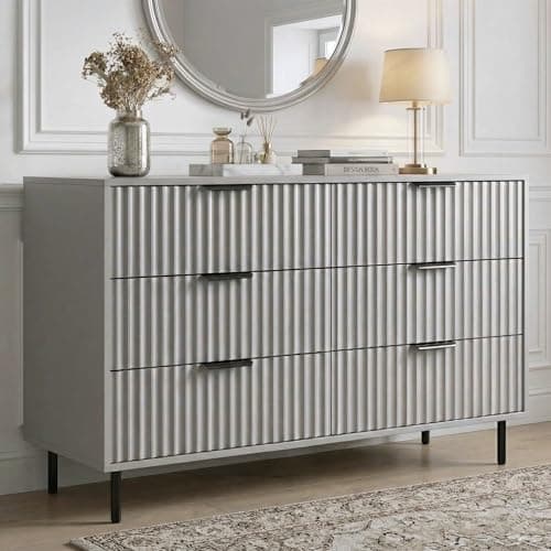 Image of Blisswood Chest of Drawers for Bedroom, 6 Drawer Fluted Wooden Dresser with Metal Handles, Modern Painted Storage Unit with Smooth Glide Drawers and Large Top Surface for Living Room & Hallway_Grey