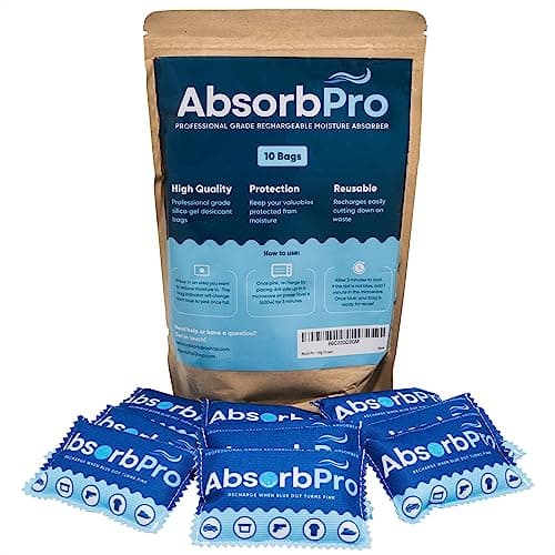 Image of Absorb Pro Rechargeable Dehumidifier Bag 10-Pack - 100g Reusable Moisture Absorbers - Silica Gel Packets for Bins, Totes, Gun Safe, Food Storage, Clothes, Cars, and Boats