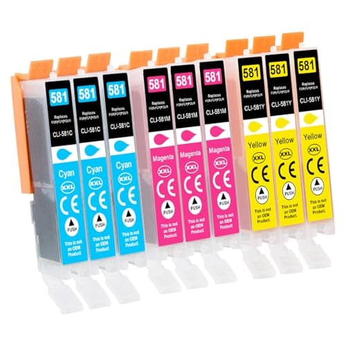 Image of Yowell 581 XXL CLI-581XXL Multipack Cartridges for Canon 581 CLI-581 Printer Cartridges for Pixma TR7550 TR8500 TR8550 TS705 TS705a TS6250 TS6300 TS6350a, 3X 581 Cyan, 3X 581 Magenta, 3X 581 Yellow