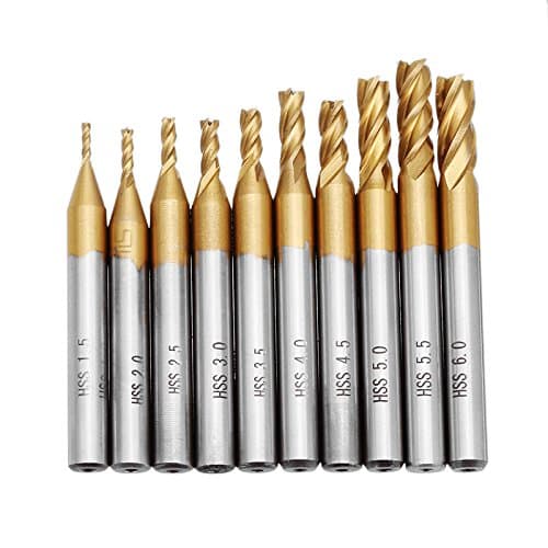Image of ChaRLes 10pcs Titanium Coating 1.5-6.0mm HSS 4 Flute End Mill Cutter 6mm Shank CNC Drill Bits