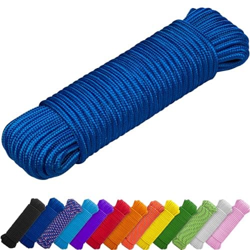 Image of TECEUM Rope – 27.5M x 6mm (1/4 Inch) – Blue – Strong All-Purpose Utility Rope – Camping, Crafting, Flag Pole, Indoor & Outdoor – Polypropylene Nylon Poly Lightweight Diamond Braided Cord