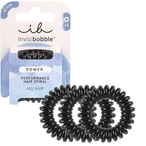 Image of invisibobble Power True Black Spiral Hair Scrunchies for Thick Hair & Active Lifestyle, HAIRLOVETECH™ Technology, Strong Hold & Comfort, Ideal for Men & Women, Pack of 3