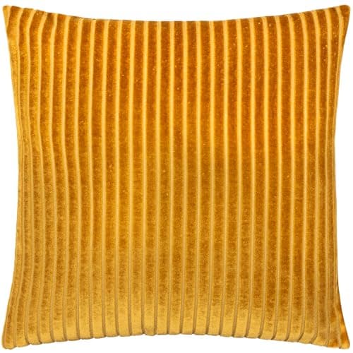 Image of Paoletti Savoy Stripe Cushion Cover – Reversible Soft Textured Velvet Decorative Cushion for Sofas Beds and Armchairs (Gold - 50x50cm)