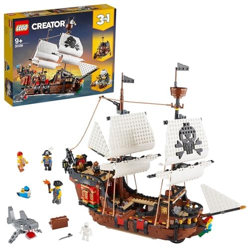 Image of Lego 31109 Creator Pirate Ship 3in1: Educational and Creative Adventure Building Toy, Transformable Inn & Skull Island, for Kids 9+ Years Old