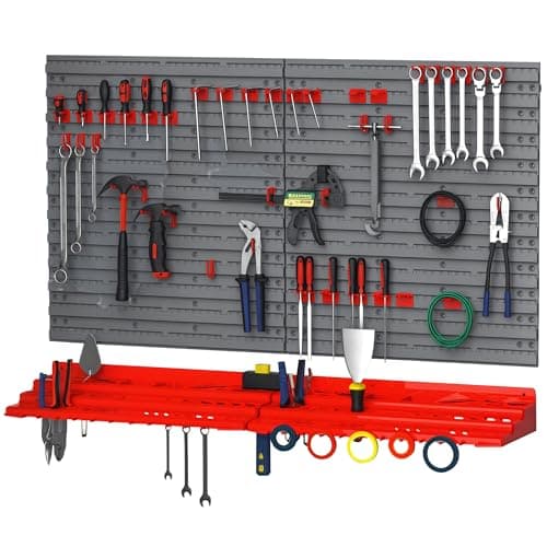 Image of DURHAND 54 Pcs On-Wall Tool Equipment Holding Pegboard Home DIY Garage Organiser DIY w/ 50 Pegs 2 Shelves