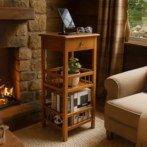 Image of Rafaelo Mobilia Tall Side Table, End Table, Beside Table, Sofa End Table, Table For Living Room, Home Furniture, Natural Bamboo