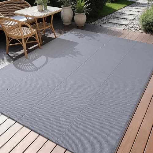 Image of smiry Waterproof Outdoor Rug for Patio, UV Resistant Anti-Slip Garden Rugs Lightweight Foldable Easy Clean Plastic Straw Carpet Mat for Camping, Deck, Beach, Backyard, 120 x 180 cm, Grey