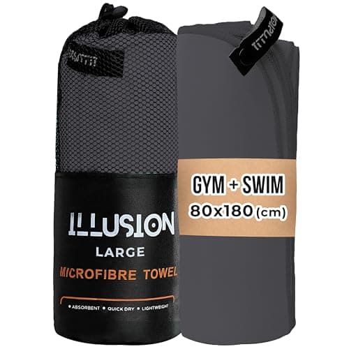 Image of illusion Extra Large Microfibre Towel (80x180 cm) – Compact, Lightweight & Fast Drying Towel. Perfect Gym, Travel, and Swimming Towels for Adults. Ideal for Post-Workout Showers and After Swimming